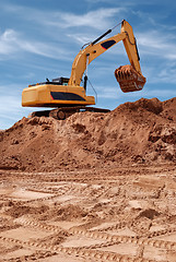 Image showing Excavator bulldozer in sandpit