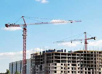 Image showing Couple of tower cranes