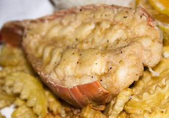 Image showing caribbean style lobster tail dinner plate
