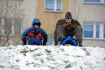 Image showing Boy on sled