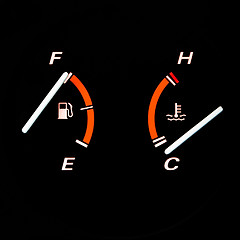 Image showing Detail: Glowing Fuel and Temperature Guages