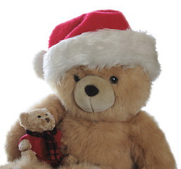 Image showing Santa teddy with little bear on lap