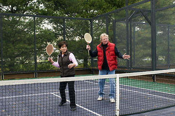 Image showing man and woman playing paddle platform tennis 