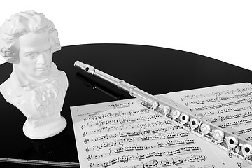 Image showing Practising the Flute (Black and White)