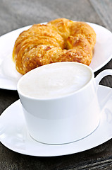 Image showing Latte coffee and croissant