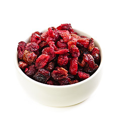 Image showing Bowl of dried cranberries