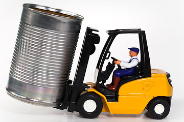 Image showing Forklift and tin can