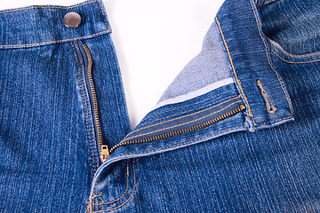 Image showing Dark blue jeans with an open fly