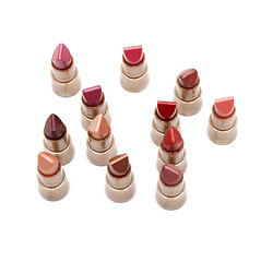 Image showing Lipstick, group tubes stands