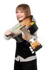 Image showing Young girl with guitar in type of the violin