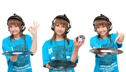 Image showing Girl with vinyl disk and CD-disk