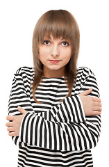 Image showing Portrait girl in red pomade on lip