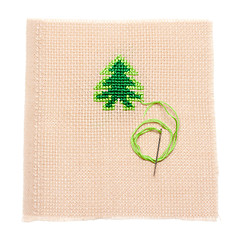 Image showing Green spruce on fabrics, needle