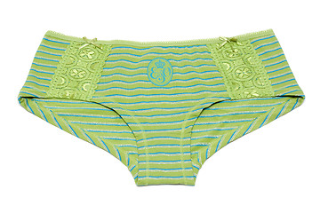 Image showing Feminine underclothes, striped panties, green