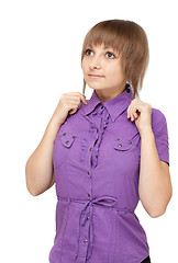 Image showing Young girl in violet blouse