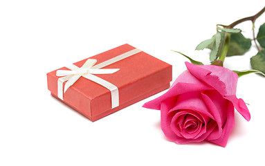 Image showing Red gift box and rose