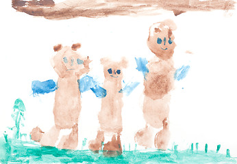 Image showing Baby drawing three bears