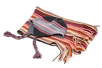 Image showing Hat and striped scarf