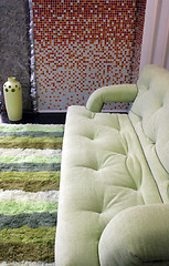 Image showing Funky green sofa in a modern living room