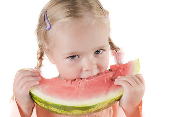 Image showing Girl eating watermelon