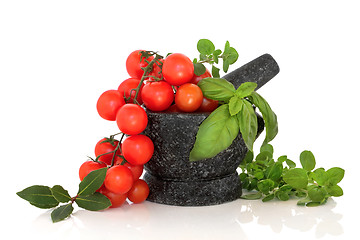 Image showing Herb Selection and Tomatoes