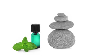 Image showing Peppermint Essence and Spa Stones