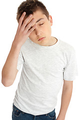 Image showing Boy child, headache, tired, weary