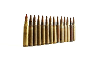 Image showing Row of M16 cartridges converging in perspective 