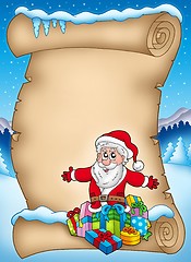 Image showing Winter parchment with Santa and gift