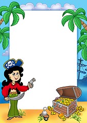 Image showing Frame with pirate girl and treasure 1