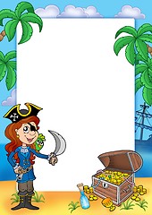 Image showing Frame with pirate girl and treasure 2