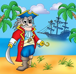 Image showing Old pirate on beach