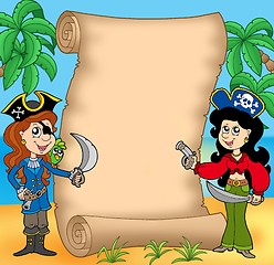 Image showing Pirate girls with scroll 1