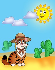 Image showing Cat in hat outdoor