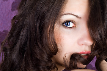 Image showing Portrait of the young woman with dark blue lenses