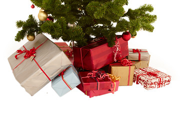 Image showing Christmas tree with presents and copyspace