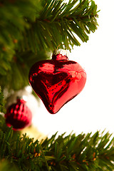 Image showing Christmas - Red heart decoration on white