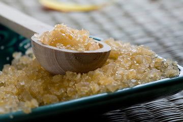 Image showing Bath salts in spoon and dish.