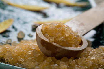 Image showing Bath salts in spoon and dish.