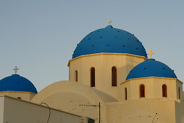 Image showing A blue church in Perissa city, Santorini island, Greece