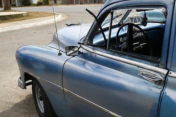 Image showing Blue vintage taxi cab in Havana, Cuba