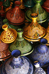 Image showing Selection of very colorful Moroccan tajines (traditional cassero