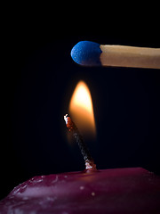 Image showing Candle Flame with Match