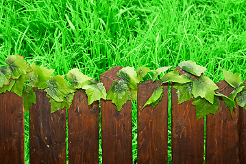 Image showing Wooden brown picket fence