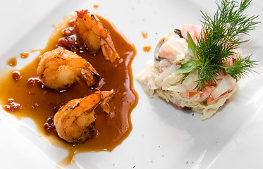 Image showing Closeup of tasty gourmet Shrimps