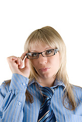 Image showing Businesswoman set the glasses straight