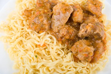 Image showing Close up of spaghetti and meat