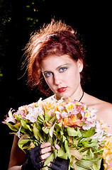 Image showing Red Head with Flowers