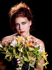 Image showing Red Head with Flowers