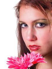 Image showing Red Head with Flowers